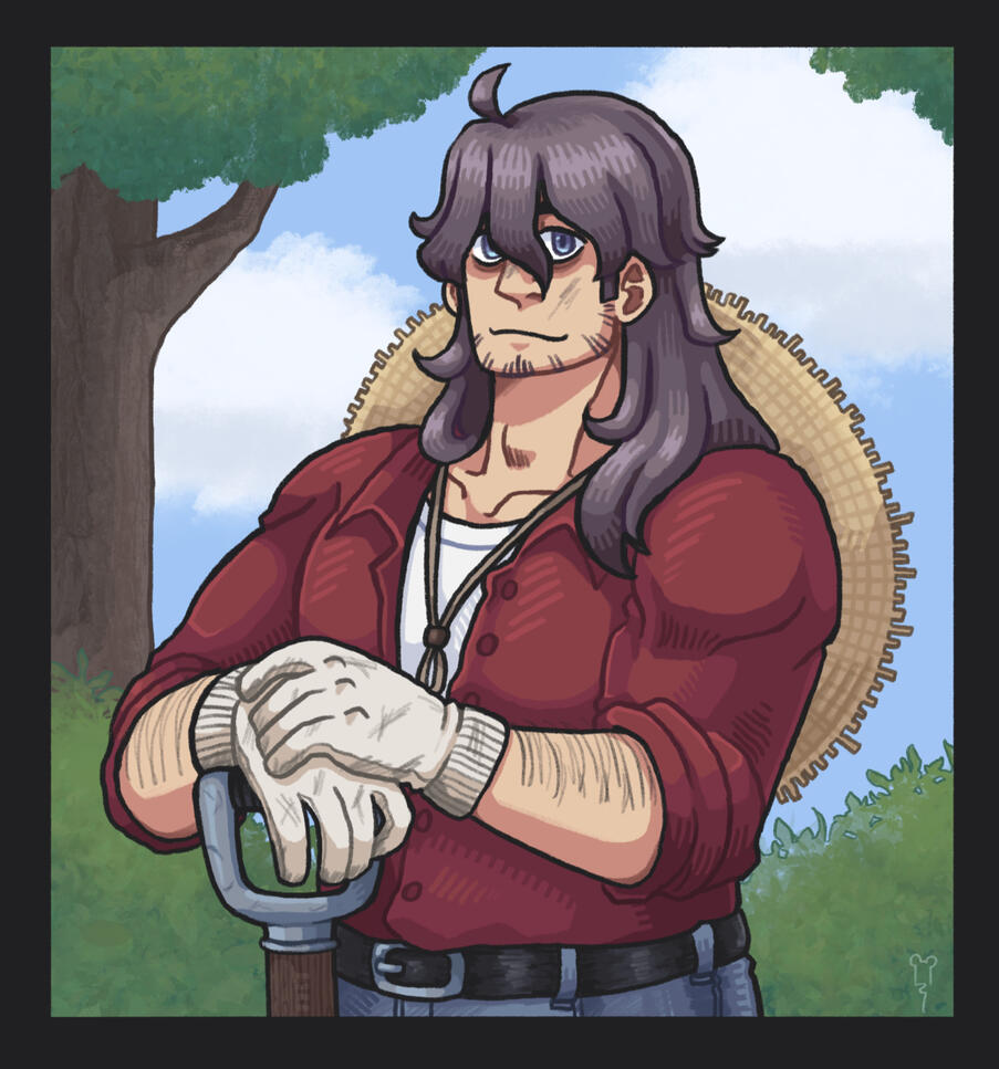 Digital painting of a Stardew Valley player character.