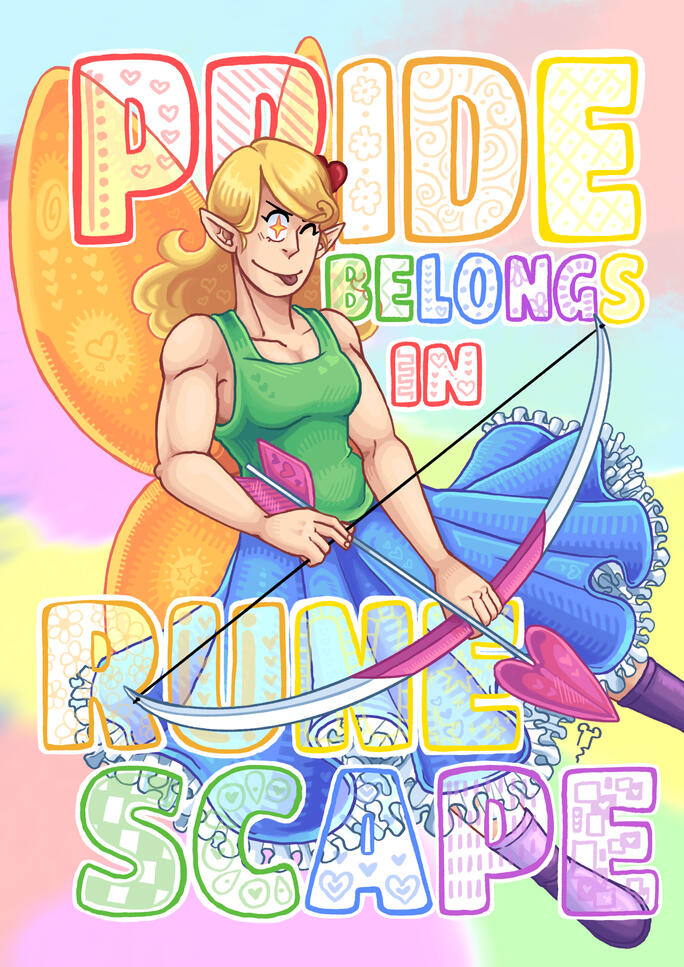 Digital Painting protesting the removal of Pride Events in RuneScape from 2025 onward featuring the character Love.